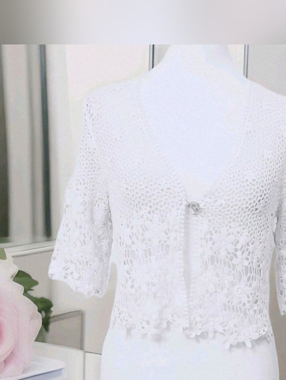 Rabbit Rabbit Rabbit White Crochet Short Sleeve Bolero